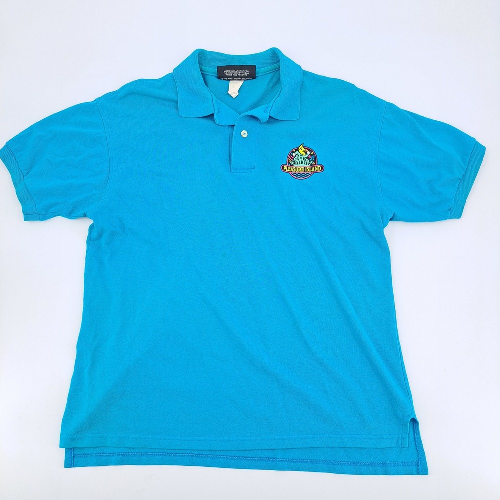 Disney Originals Pleasure Island Polo Shirt Mens M Cotton Blue Vintage Made USA
